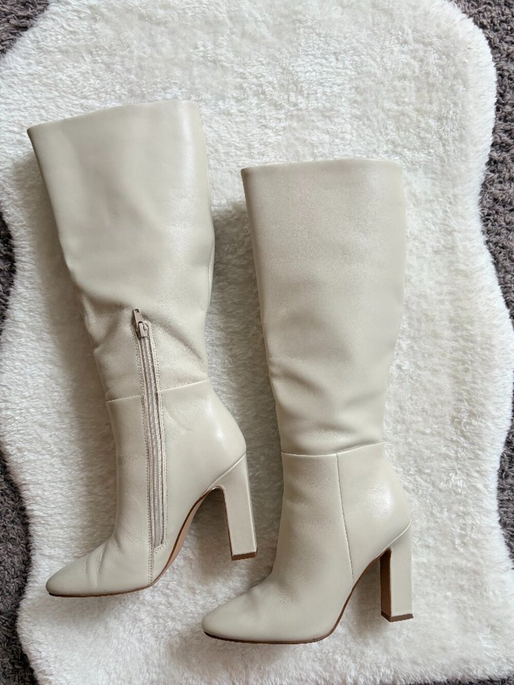Steve Madden Archers Heeled real Leather Boots, off-white / cream, size 6.5